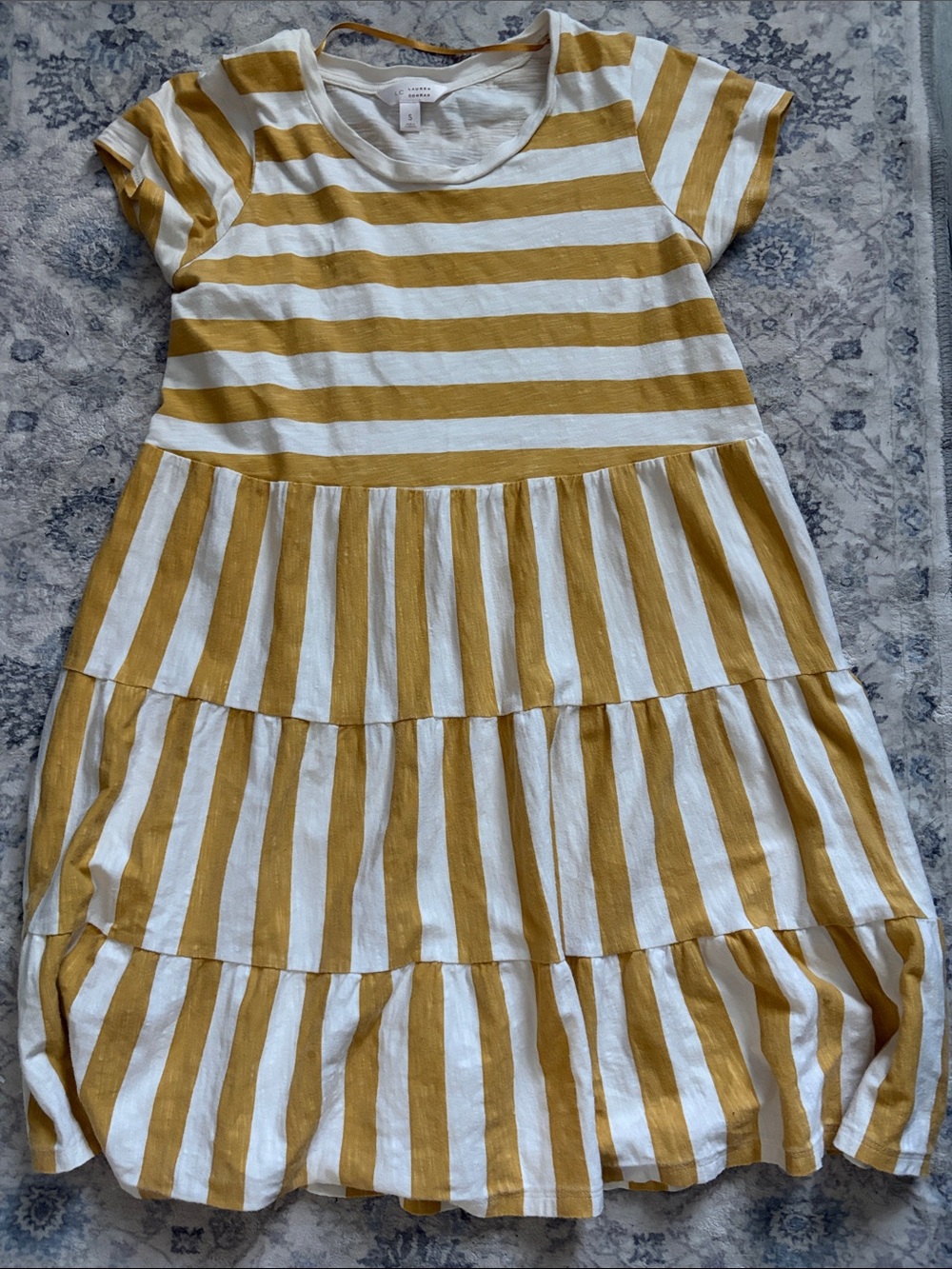 LC Lauren Conrad Mustard and White Striped Tiered Casual Dress